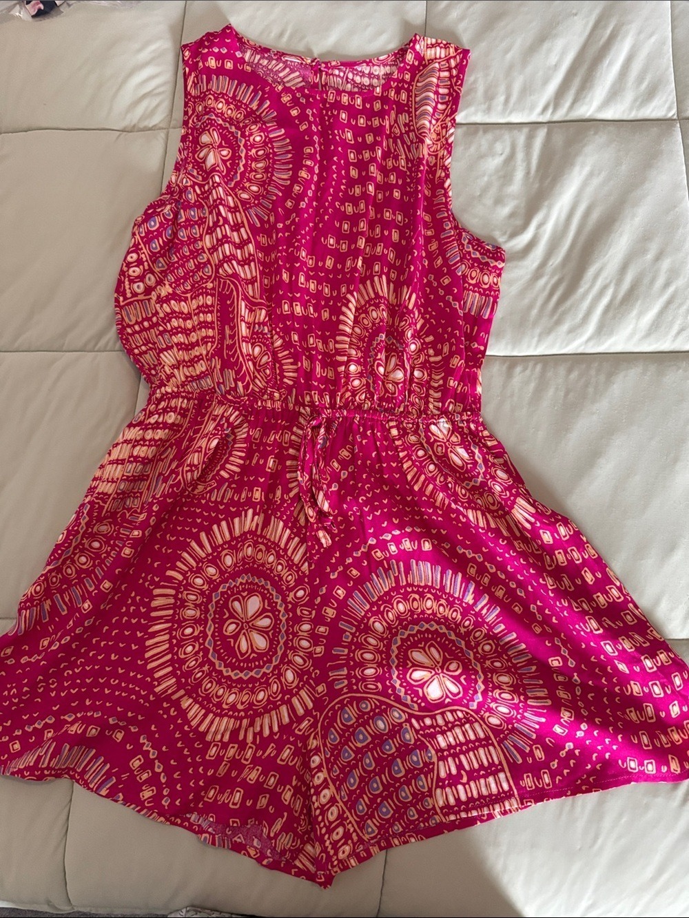 #0189 - Cupshe Hot Pink Printed Sleeveless One-Piece Romper - L